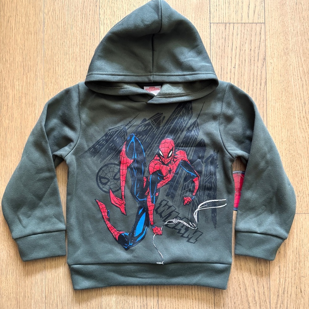 Spider-Man Fleece Hoodie Toddler Boys Olive - Size 5 NWT